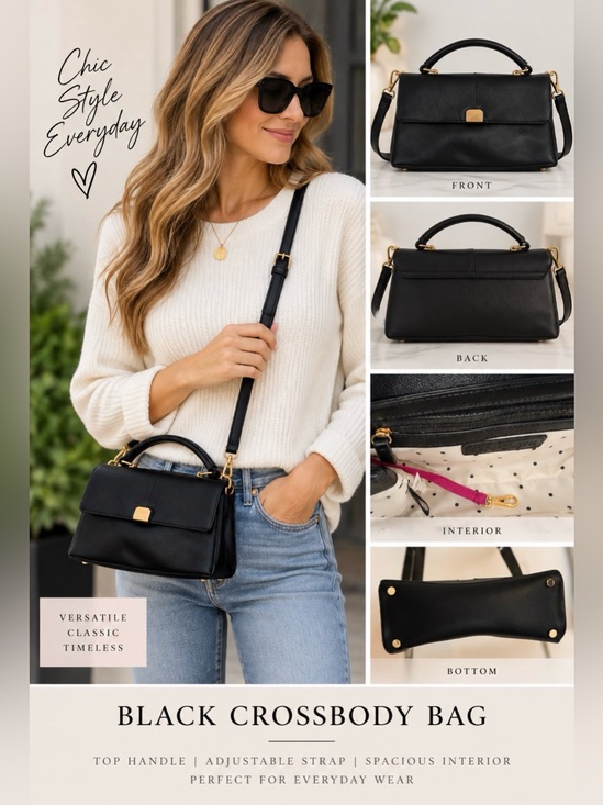 Unbranded Handbags - Black Crossbody Bag, One Size